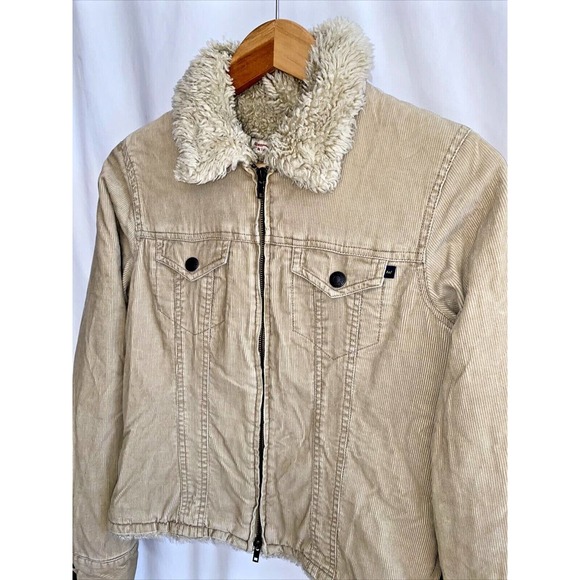Abercrombie & Fitch VTG Y2K Beige Corduroy Sherpa Lined Trucker Jacket Size M - Picture 2 of 4